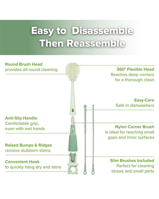 Haakaa 5-in-1 Cleaning Brush Set-Flexible Bristles for 360 Degree Cleaning-Anti-slip Handle-BPA & PVC Free