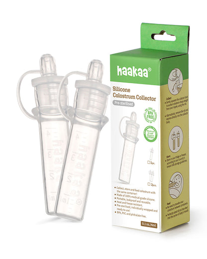 Haakaa Silicone Pre-sterilised Colostrum Collector-100% Medical-grade Silicone-Leakproof & Reusable-Pack of 2-4ml