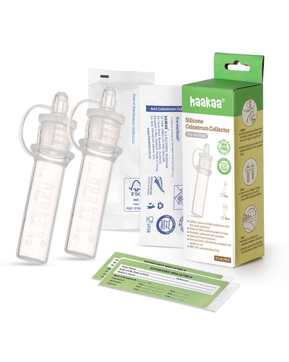 Haakaa Silicone Pre-sterilised Colostrum Collector-100% Medical-grade Silicone-Leakproof & Reusable-Pack of 2-4ml