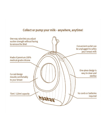 Haakaa Shell Wearable Silicone Breast Pump-100% Medical Grade Silicone-Discreet & Hands-Free Design for Comfortable Expression-BPA & PVC Free-120ml
