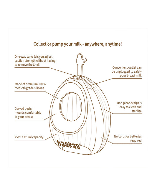 Haakaa Shell Wearable Silicone Breast Pump-100% Medical Grade Silicone-Discreet & Hands-Free Design for Comfortable Expression-BPA & PVC Free-120ml