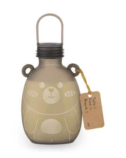 Haakaa Happii Bear Silicone Breast Milk Storage Bag-Reusable & Leakproof-Freezer & Microwave Safe-Grey-260ml