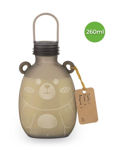 Haakaa Happii Bear Silicone Breast Milk Storage Bag-Reusable & Leakproof-Freezer & Microwave Safe-Grey-260ml