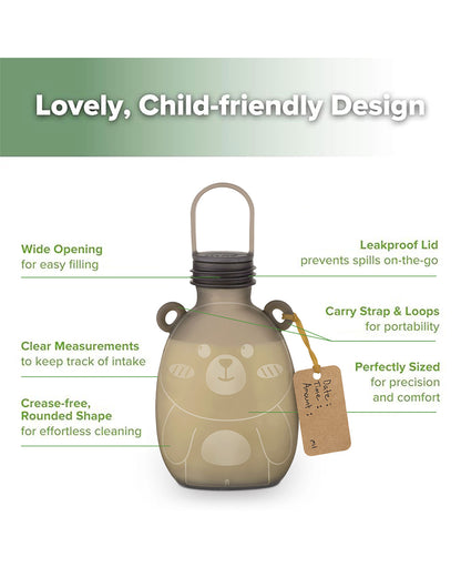 Haakaa Happii Bear Silicone Breast Milk Storage Bag-Reusable & Leakproof-Freezer & Microwave Safe-Grey-260ml