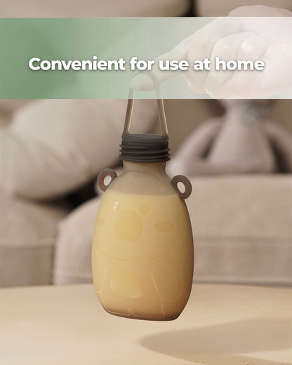 Haakaa Happii Bear Silicone Breast Milk Storage Bag-Reusable & Leakproof-Freezer & Microwave Safe-Grey-260ml