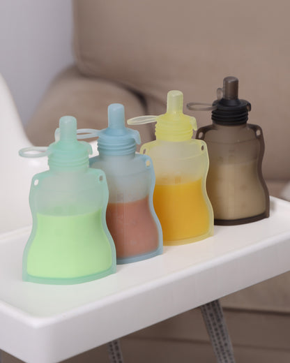 Haakaa Silicone Yummy Pouch-Food Feeder-Reusable Food Pouch with Drinking Straw-Freezer & Microwave Safe-130ml-6M+