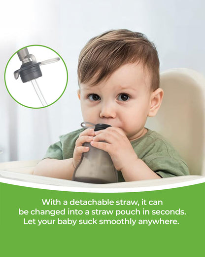 Haakaa Silicone Yummy Pouch-Food Feeder-Reusable Food Pouch with Drinking Straw-Freezer & Microwave Safe-130ml-6M+