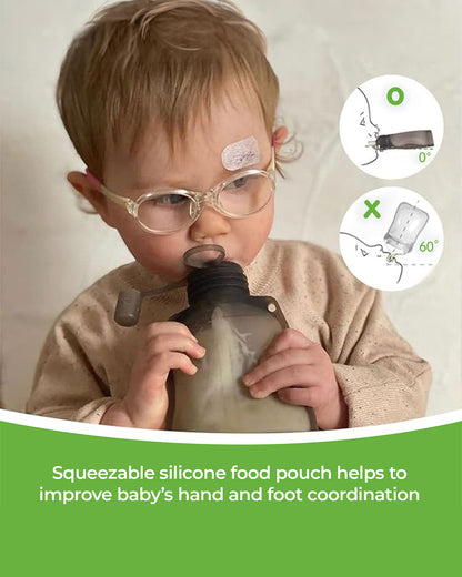 Haakaa Silicone Yummy Pouch-Food Feeder-Reusable Food Pouch with Drinking Straw-Freezer & Microwave Safe-130ml-6M+
