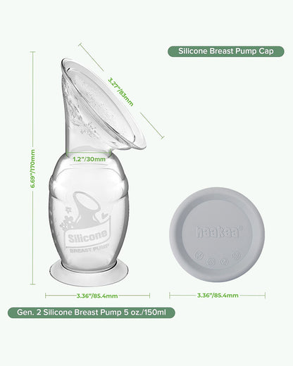 Haakaa Gen 2 Silicone Manual Breast Pump-Comes with Suction Base & Silicone Cap-Compact Size-BPA & PVC Free-Grey