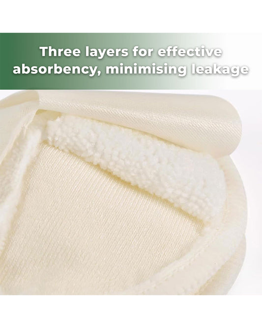 Haakaa All Day Reusable Nursing Pads With Washing Bag-Contoured Cone Shape-Made with Soft Bamboo & Absorbent Microfibre-Grey & White-Pack of 8