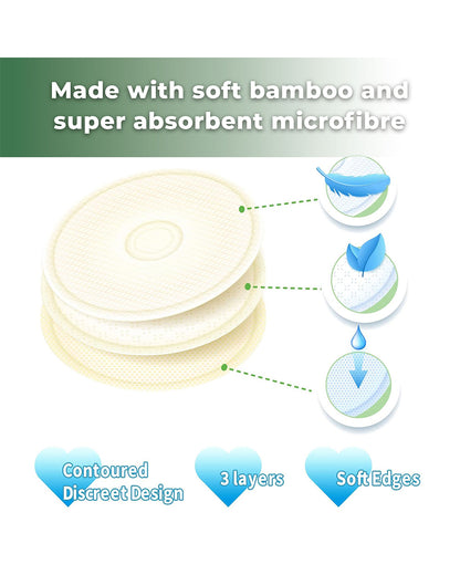 Haakaa All Day Reusable Nursing Pads With Washing Bag-Contoured Cone Shape-Made with Soft Bamboo & Absorbent Microfibre-Grey & White-Pack of 8
