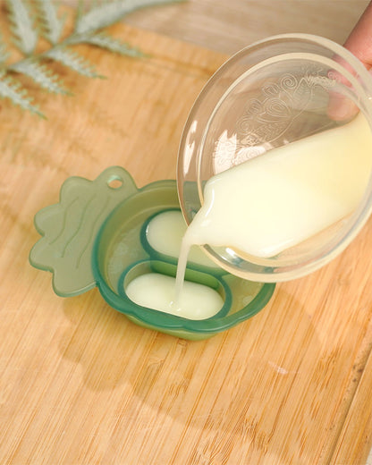 Haakaa Freeze-N-Feed Mini Combo-Food Feeder & Tray-Non-toxic Silicone Pouch with Small Holes-Pea Green Feeder & Pea Green Tray-4M+