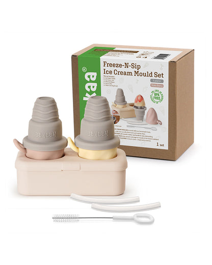 Haakaa Freeze-N-Sip Ice Cream Mould Set-Baby Food Feeder-100% Food Grade Silicone-Includes Two Drinking Straws-Slate Berry-3Y+