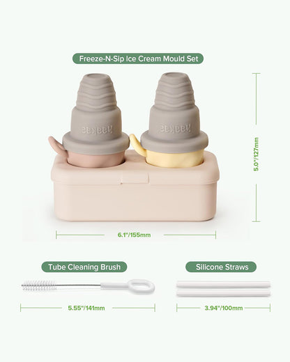 Haakaa Freeze-N-Sip Ice Cream Mould Set-Baby Food Feeder-100% Food Grade Silicone-Includes Two Drinking Straws-Slate Berry-3Y+