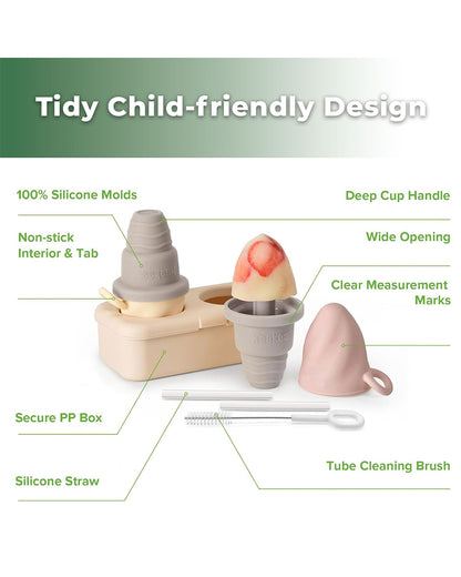 Haakaa Freeze-N-Sip Ice Cream Mould Set-Baby Food Feeder-100% Food Grade Silicone-Includes Two Drinking Straws-Slate Berry-3Y+