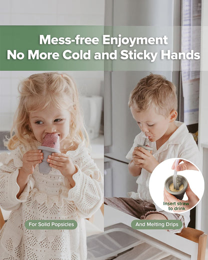Haakaa Freeze-N-Sip Ice Cream Mould Set-Baby Food Feeder-100% Food Grade Silicone-Includes Two Drinking Straws-Slate Berry-3Y+