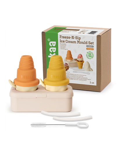 Haakaa Freeze-N-Sip Ice Cream Mould Set-Baby Food Feeder-100% Food Grade Silicone-Includes Two Drinking Straws-Marigold-3Y+