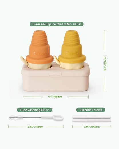 Haakaa Freeze-N-Sip Ice Cream Mould Set-Baby Food Feeder-100% Food Grade Silicone-Includes Two Drinking Straws-Marigold-3Y+