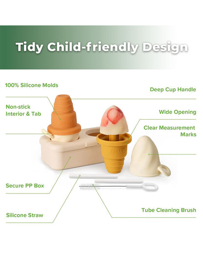Haakaa Freeze-N-Sip Ice Cream Mould Set-Baby Food Feeder-100% Food Grade Silicone-Includes Two Drinking Straws-Marigold-3Y+