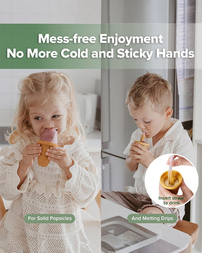 Haakaa Freeze-N-Sip Ice Cream Mould Set-Baby Food Feeder-100% Food Grade Silicone-Includes Two Drinking Straws-Marigold-3Y+