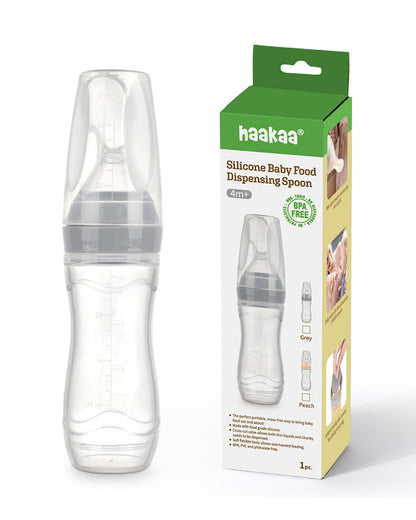 Haakaa Silicone Baby Food Dispensing Spoon-Food Feeder-Soft Flexible Body-Dishwasher Safe-120ml-Grey-6M+