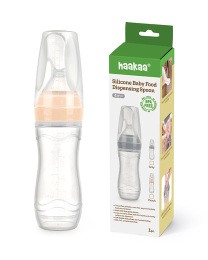 Haakaa Silicone Baby Food Dispensing Spoon-Food Feeder-Soft Flexible Body-Dishwasher Safe-120ml-Peach-6M+