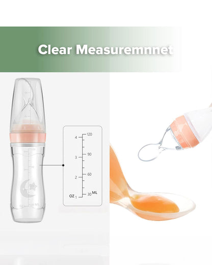 Haakaa Silicone Baby Food Dispensing Spoon-Food Feeder-Soft Flexible Body-Dishwasher Safe-120ml-Peach-6M+