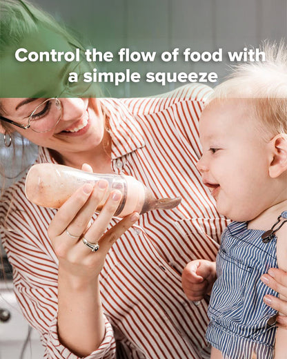 Haakaa Silicone Baby Food Dispensing Spoon-Food Feeder-Soft Flexible Body-Dishwasher Safe-120ml-Peach-6M+