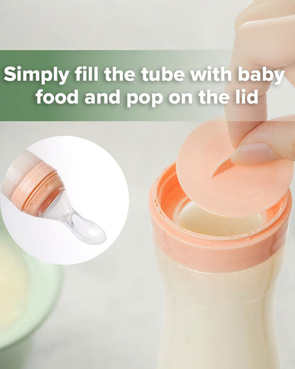 Haakaa Silicone Baby Food Dispensing Spoon-Food Feeder-Soft Flexible Body-Dishwasher Safe-120ml-Peach-6M+