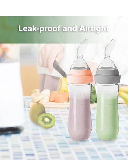 Haakaa Silicone Baby Food Dispensing Spoon-Food Feeder-Soft Flexible Body-Dishwasher Safe-120ml-Peach-6M+