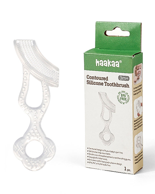 Haakaa Contoured Silicone Baby Toothbrush-With Gentle Silicone Bristles & Easy-Grip Handle-White