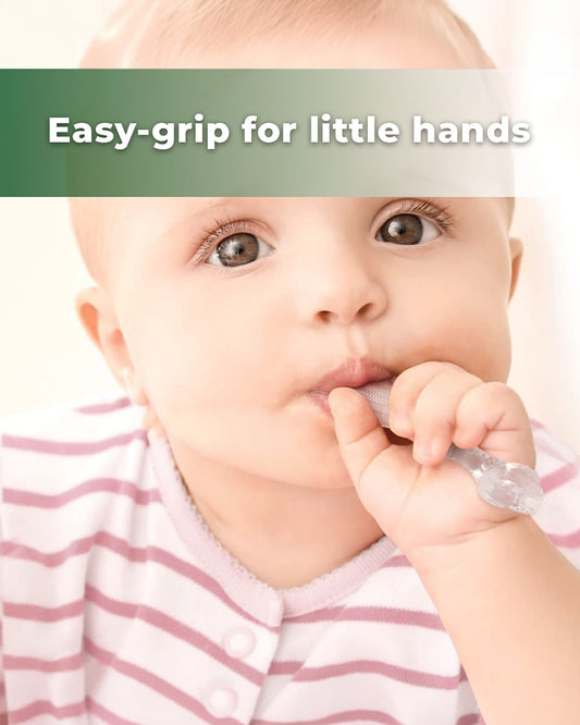 Haakaa Contoured Silicone Baby Toothbrush-With Gentle Silicone Bristles & Easy-Grip Handle-White