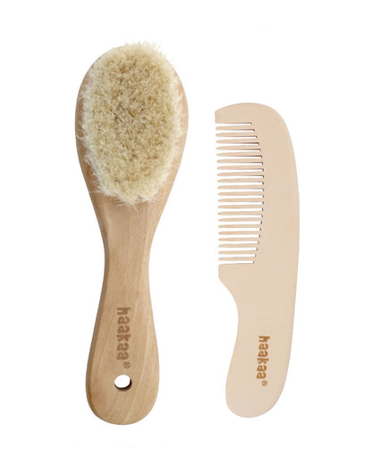 Haakaa Wooden Baby Hair Brush & Comb Set-With Soft Wool Bristles