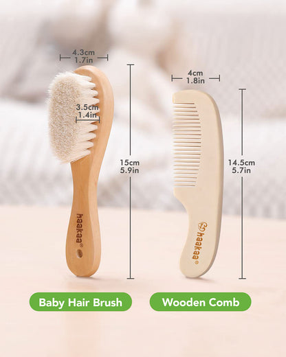 Haakaa Wooden Baby Hair Brush & Comb Set-With Soft Wool Bristles
