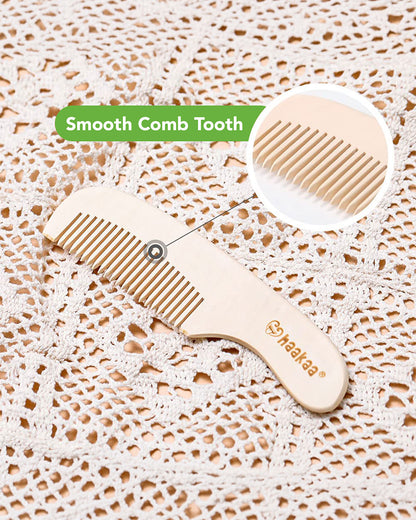 Haakaa Wooden Baby Hair Brush & Comb Set-With Soft Wool Bristles