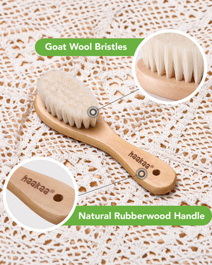 Haakaa Wooden Baby Hair Brush & Comb Set-With Soft Wool Bristles