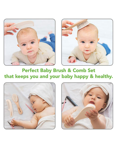 Haakaa Wooden Baby Hair Brush & Comb Set-With Soft Wool Bristles