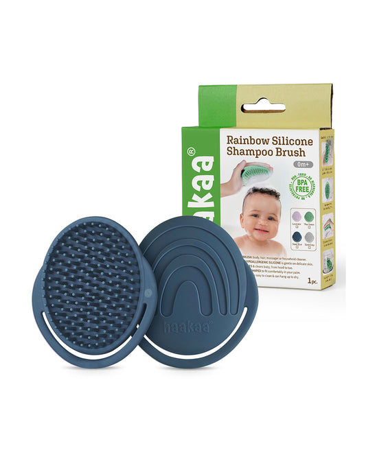 Haakaa Silicone Bath Brush-Hypoallergenic & Super Soft Bristles-Steel Blue