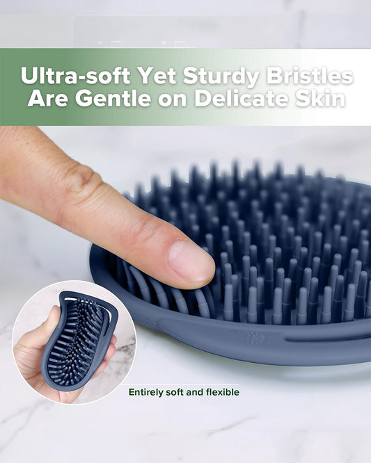 Haakaa Silicone Bath Brush-Hypoallergenic & Super Soft Bristles-Steel Blue