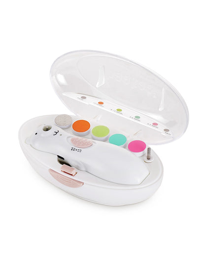 Haakaa Happii Bear Rechargeable Nail Trimmer Set-With 5 Replacement Pads & Soft LED Light-Polar White