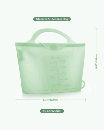 Haakaa Multipurpose Steamer & Steriliser Bag-Sealing Strip & Buckles to Reduce the Spill Risks-With Measurement Markings-1250ml