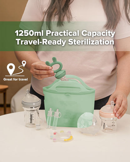 Haakaa Multipurpose Steamer & Steriliser Bag-Sealing Strip & Buckles to Reduce the Spill Risks-With Measurement Markings-1250ml