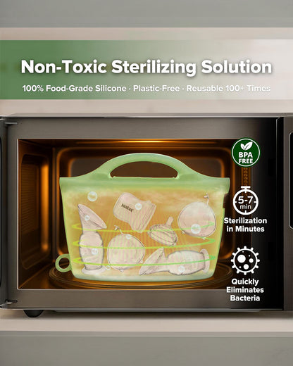 Haakaa Multipurpose Steamer & Steriliser Bag-Sealing Strip & Buckles to Reduce the Spill Risks-With Measurement Markings-1250ml