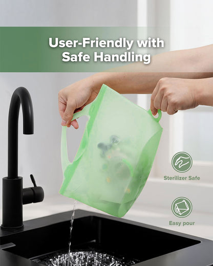 Haakaa Multipurpose Steamer & Steriliser Bag-Sealing Strip & Buckles to Reduce the Spill Risks-With Measurement Markings-1250ml