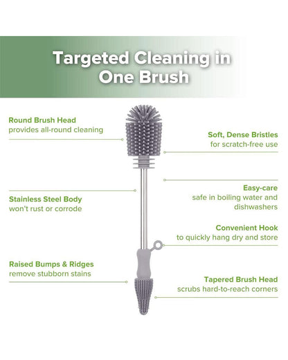 Haakaa Double Ended Silicone Bottle & Nipple Cleaning Brush-Easy-grip & Non-slip Handles-BPA & PVC Free-Grey