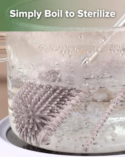 Haakaa Double Ended Silicone Bottle & Nipple Cleaning Brush-Easy-grip & Non-slip Handles-BPA & PVC Free-Grey