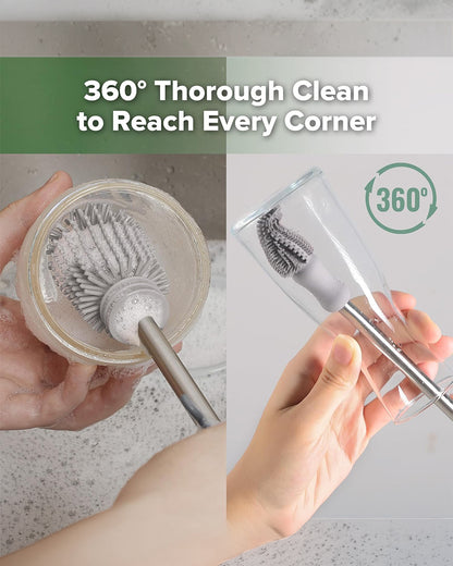 Haakaa Double Ended Silicone Bottle & Nipple Cleaning Brush-Easy-grip & Non-slip Handles-BPA & PVC Free-Grey