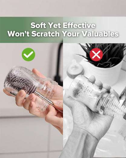 Haakaa Double Ended Silicone Bottle & Nipple Cleaning Brush-Easy-grip & Non-slip Handles-BPA & PVC Free-Grey