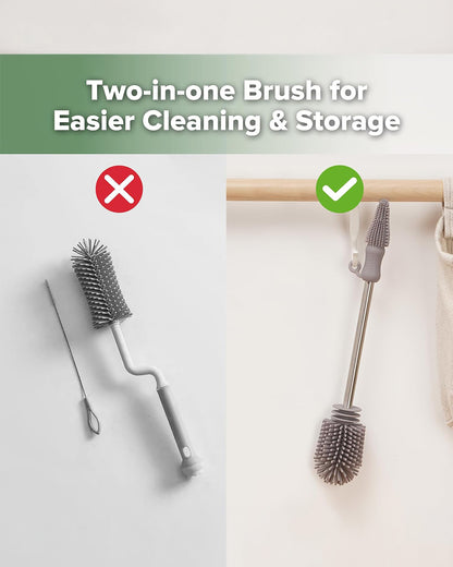 Haakaa Double Ended Silicone Bottle & Nipple Cleaning Brush-Easy-grip & Non-slip Handles-BPA & PVC Free-Grey