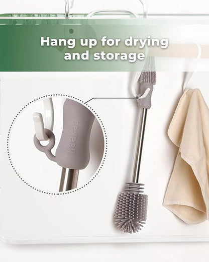 Haakaa Double Ended Silicone Bottle & Nipple Cleaning Brush-Easy-grip & Non-slip Handles-BPA & PVC Free-Grey
